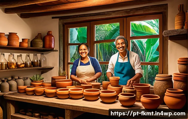 발효식품의 새로운 영양학적 가치 발견 - A vibrant, detailed kitchen scene showcasing a Brazilian family preparing traditional fermented food...